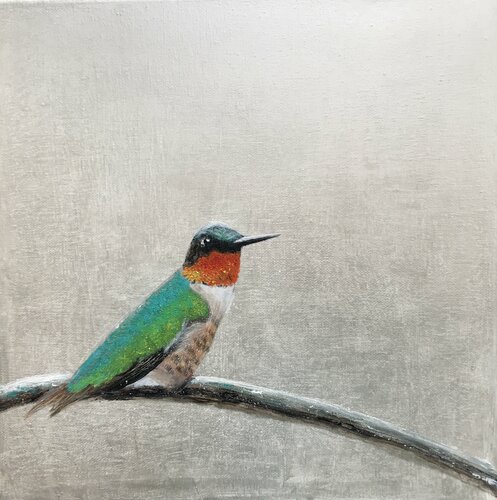 Ruby Throated Hummingbird ~ on silver Laure Bury