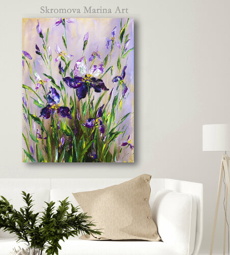 MORNING IRIS - Beautiful bouquet delicate lilac irises. Summer blooming purple flowers garden. Marina Skromova