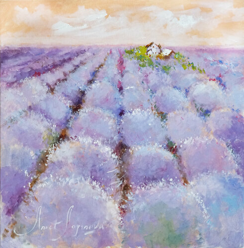 Lavender field print on canvas. Provence art. Landscape giclee print. Soft shades print. Annet Loginova