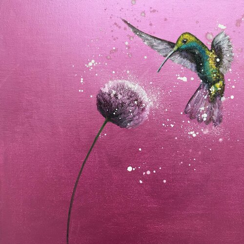 Free As A Bird ~ Hummingbird on Metallic Pink Laure Bury