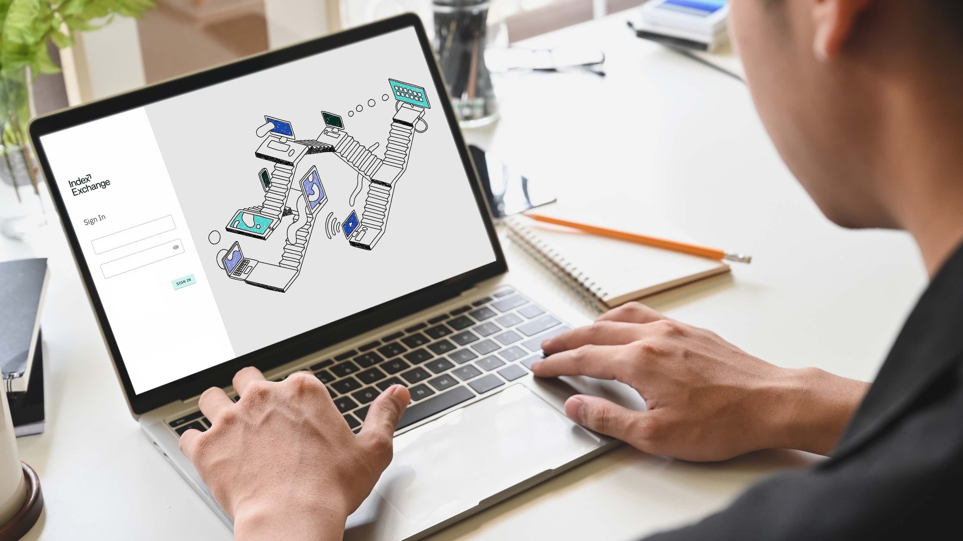 Laptop showing Index Exchange login